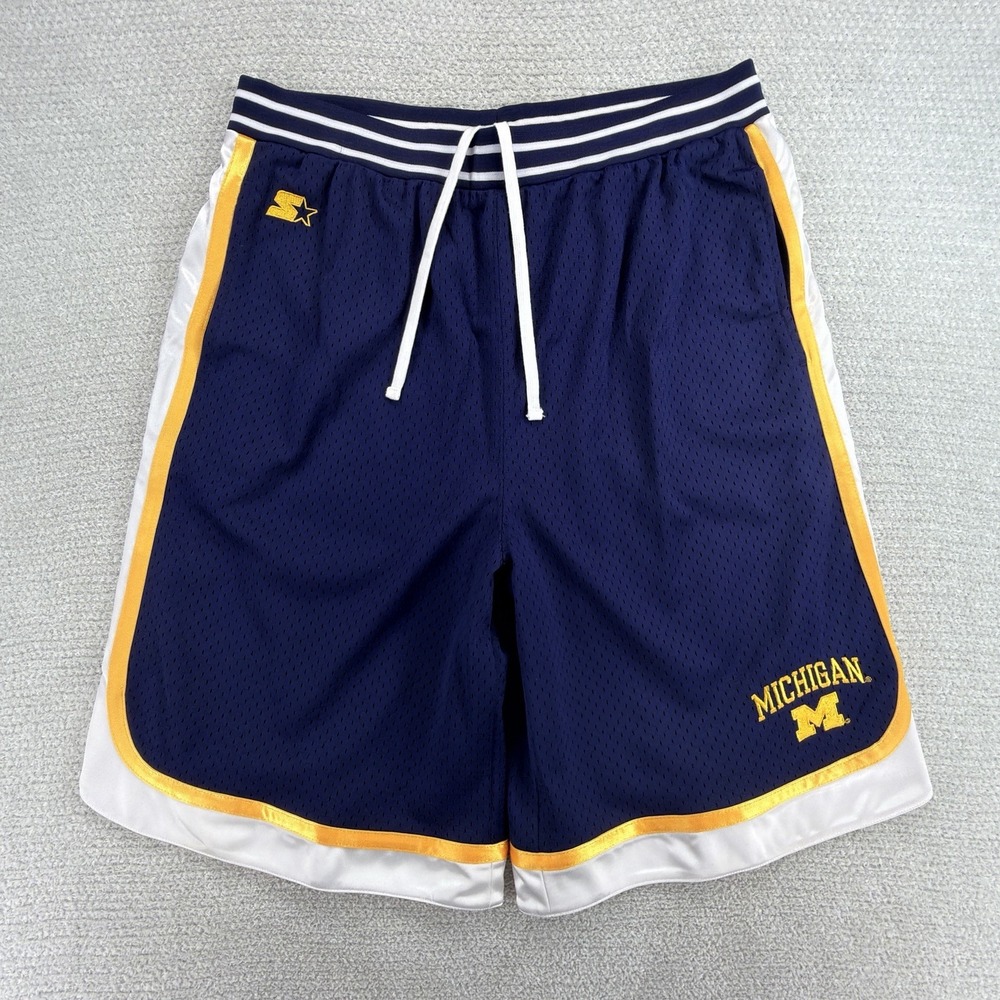 Starter Michigan Wolverines Basketball Shorts Mens Large Navy Blue Y2K Mesh NCAA